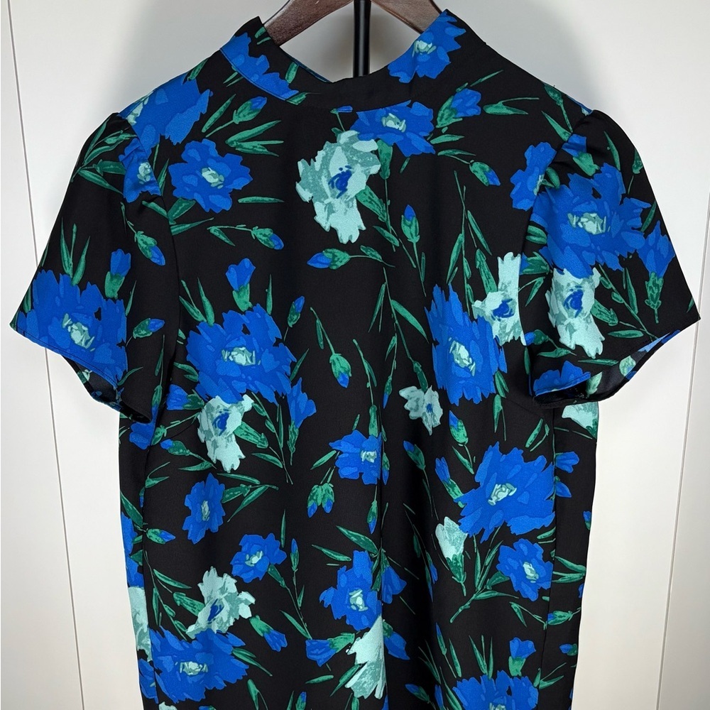 J. Crew Black Top with Blue and Green Floral Print